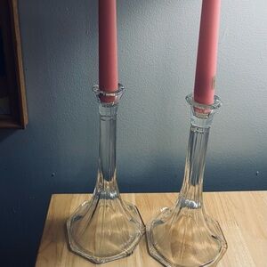 VTG set Glass tall tapered candle holders